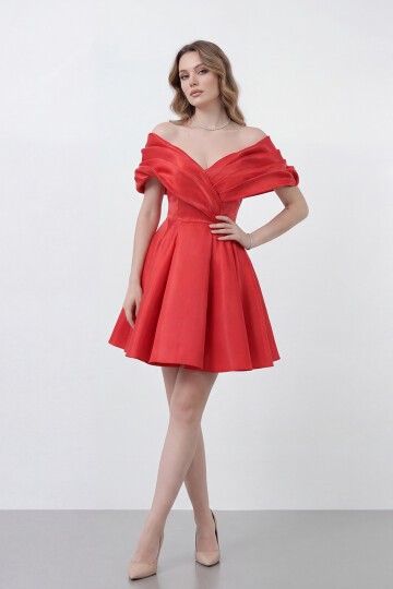 Drapeli Kayık Yaka Elbise - 1843