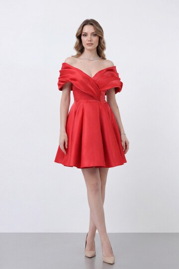 Drapeli Kayık Yaka Elbise - 1843