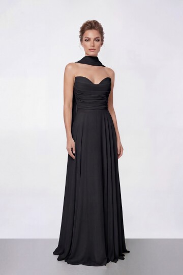 Drapeli Straplez Şifon Uzun Abiye - 2051