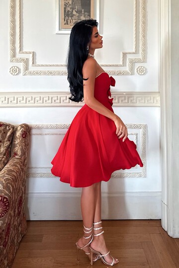 Fiyonklu Straplez Mini Elbise - 1825