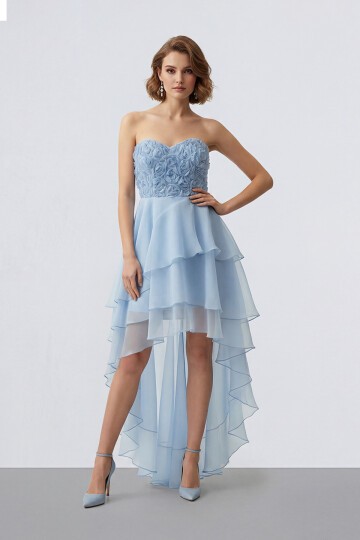 Gül Dokulu Kat Kat Şifon Abiye - 2031