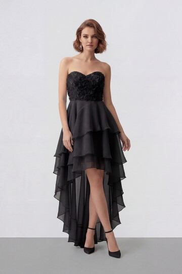 Gül Dokulu Kat Kat Şifon Abiye - 2031