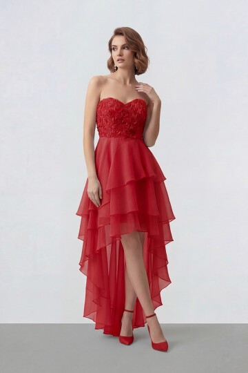 Gül Dokulu Kat Kat Şifon Abiye - 2031