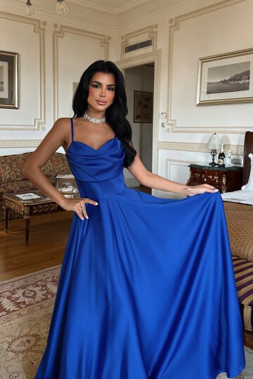 İnce Askılı Drapeli Elbise - 1795