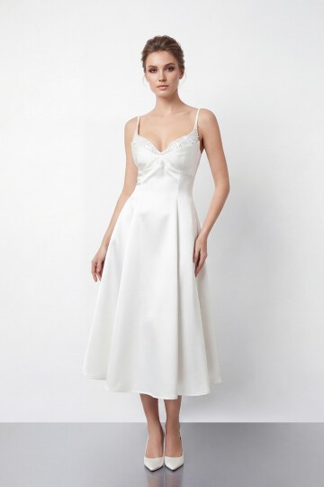 İnce Askılı Taş İşlemeli Midi Abiye  - 2048