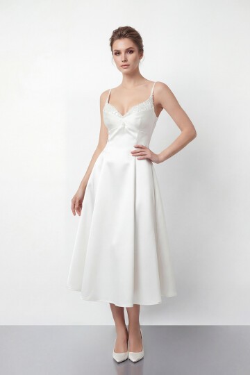 İnce Askılı Taş İşlemeli Midi Abiye  - 2048