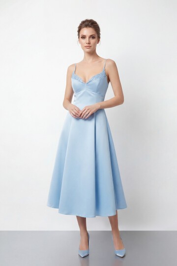 İnce Askılı Taş İşlemeli Midi Abiye  - 2048