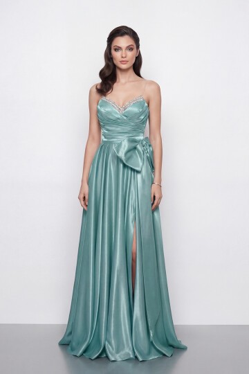 Işıltılı Yaka ve Fiyonk Detaylı Elbise - 2065