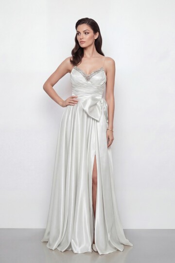 Işıltılı Yaka ve Fiyonk Detaylı Elbise - 2065