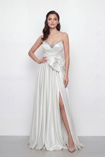 Işıltılı Yaka ve Fiyonk Detaylı Elbise - 2065