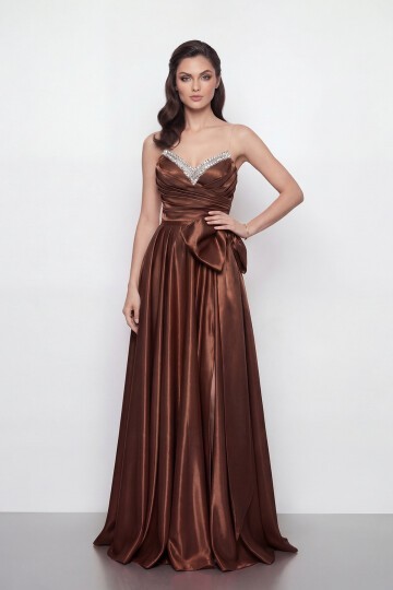 Işıltılı Yaka ve Fiyonk Detaylı Elbise - 2065