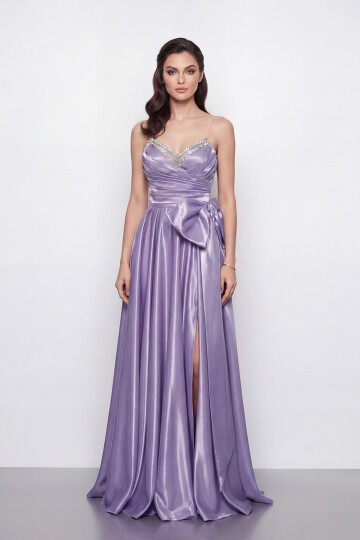 Işıltılı Yaka ve Fiyonk Detaylı Elbise - 2065