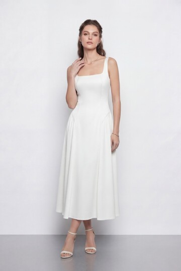 Kare Yaka A Kesim Midi Elbise - 2082