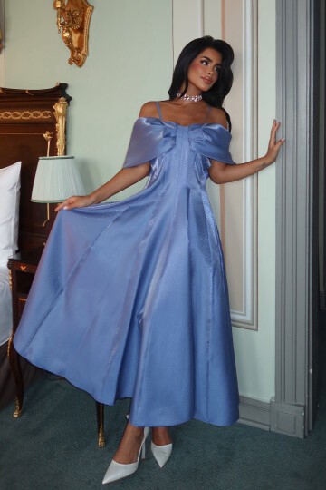 Kayık Yaka Midi Elbise - 1584