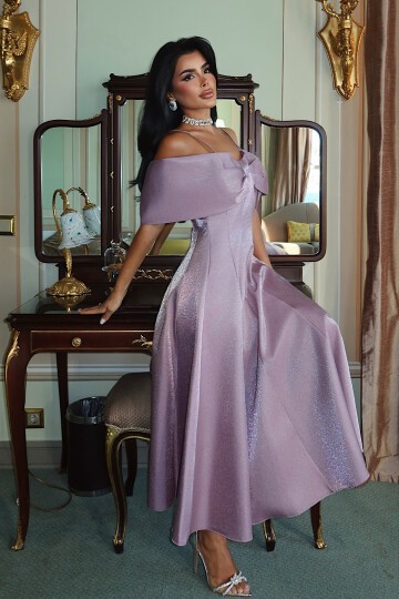 Kayık Yaka Midi Elbise - 1584