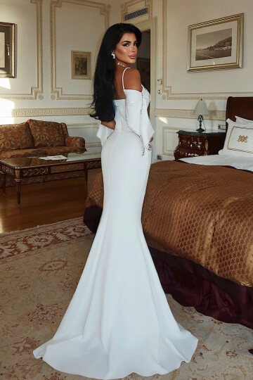 Kol Detaylı Askılı Yırtmaçlı Elbise - 1532