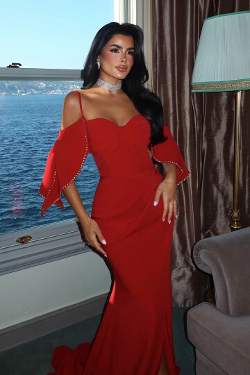 Kol Detaylı Askılı Yırtmaçlı Elbise - 1532