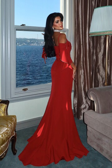 Kol Detaylı Askılı Yırtmaçlı Elbise - 1532