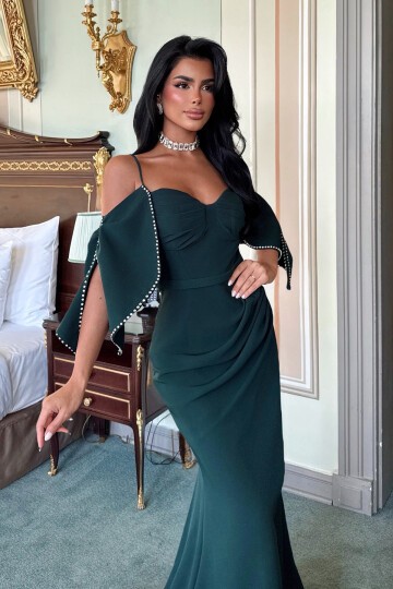 Kol Detaylı Askılı Yırtmaçlı Elbise - 1532