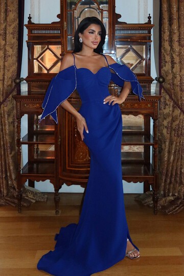 Kol Detaylı Askılı Yırtmaçlı Elbise - 1532