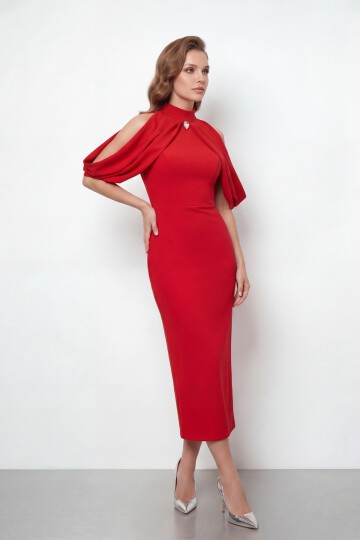 Omuz Açık Drapeli Pelerin Detaylı Abiye - 2078