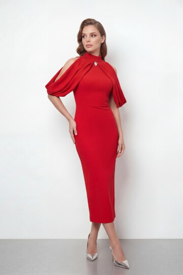 Omuz Açık Drapeli Pelerin Detaylı Abiye - 2078