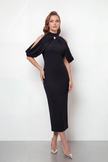 Omuz Açık Drapeli Pelerin Detaylı Abiye - 2078