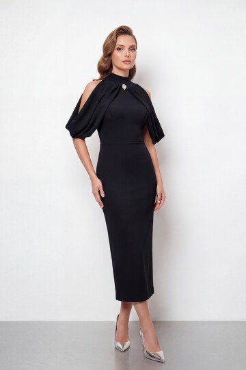 Omuz Açık Drapeli Pelerin Detaylı Abiye - 2078