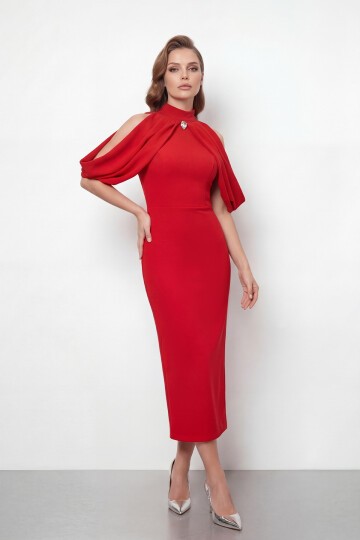 Omuz Açık Drapeli Pelerin Detaylı Abiye - 2078