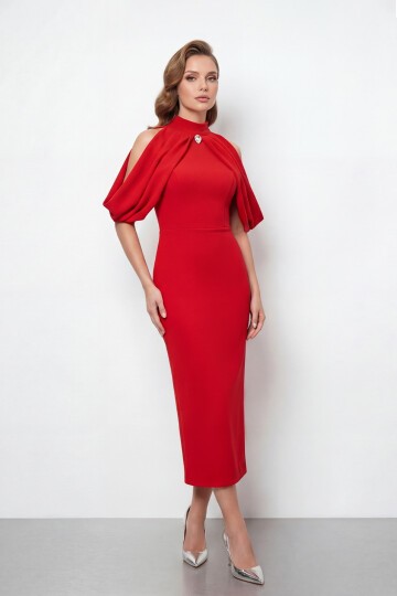 Omuz Açık Drapeli Pelerin Detaylı Abiye - 2078