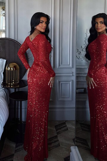 Payetli Asimetrik Elbise - 1563