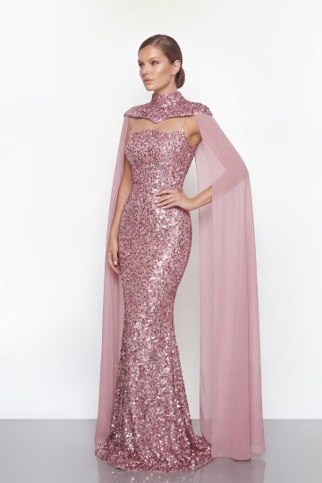 Pelerinli Payet İşlemeli Abiye - 2053