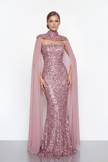 Pelerinli Payet İşlemeli Abiye - 2053