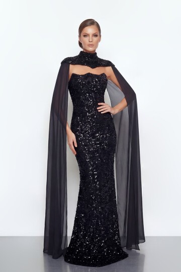 Pelerinli Payet İşlemeli Abiye - 2053