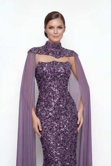 Pelerinli Payet İşlemeli Abiye - 2053