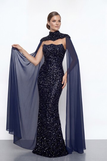 Pelerinli Payet İşlemeli Abiye - 2053