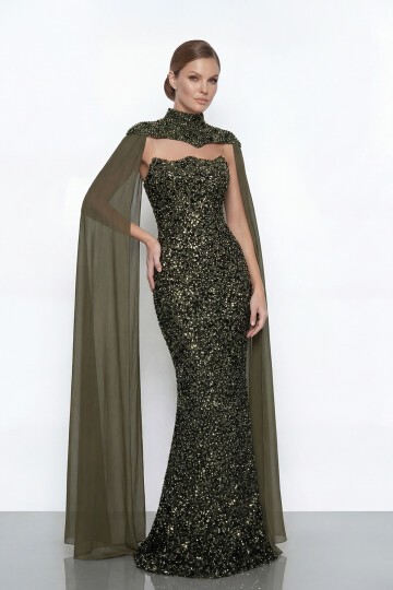 Pelerinli Payet İşlemeli Abiye - 2053