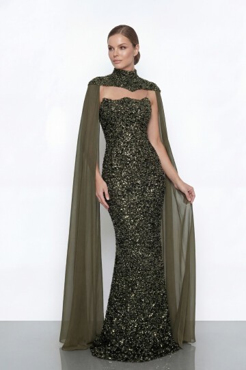 Pelerinli Payet İşlemeli Abiye - 2053