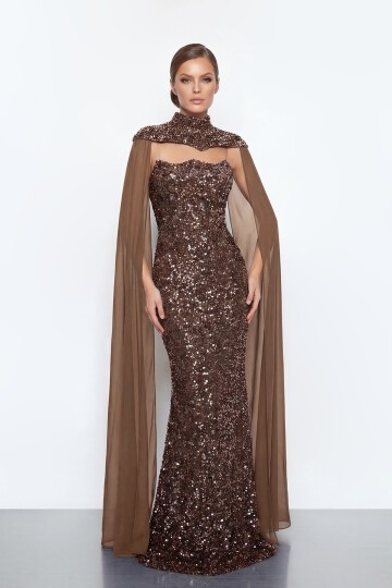 Pelerinli Payet İşlemeli Abiye - 2053