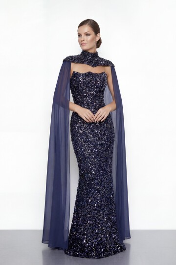 Pelerinli Payet İşlemeli Abiye - 2053