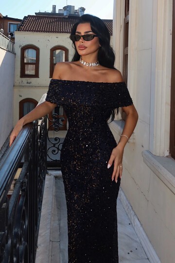 Pul Payetli Midi Elbise - 1861