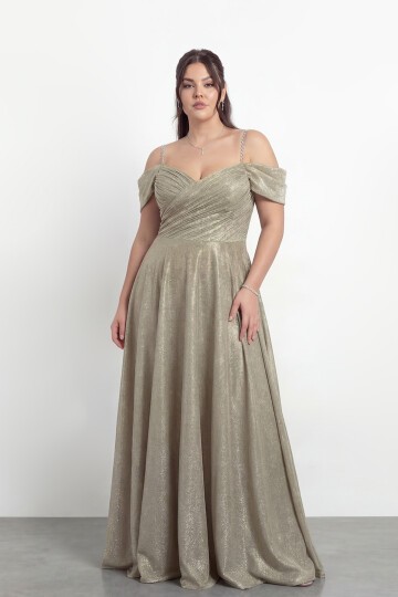 Taş Askılı Çapraz Büzgülü  Elbisesi - 2056