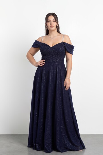 Taş Askılı Çapraz Büzgülü  Elbisesi - 2056