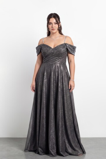 Taş Askılı Çapraz Büzgülü  Elbisesi - 2056