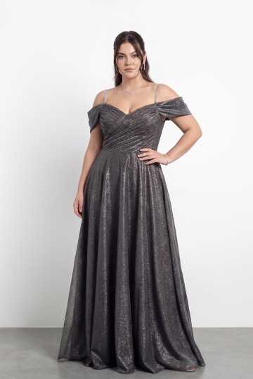 Taş Askılı Çapraz Büzgülü  Elbisesi - 2056