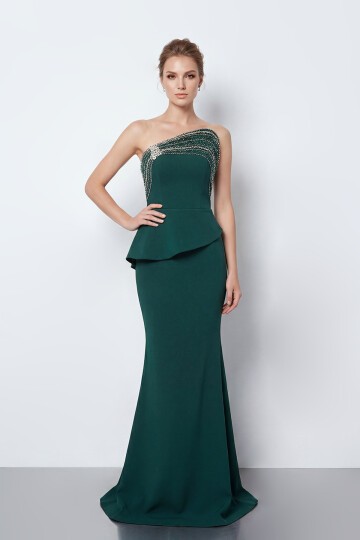 Taş İşlemeli Straplez Elbise - 2040