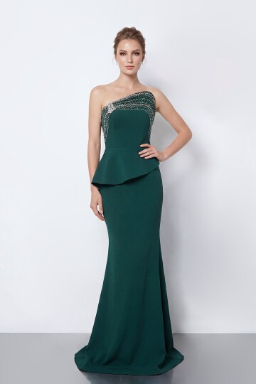 Taş İşlemeli Straplez Elbise - 2040