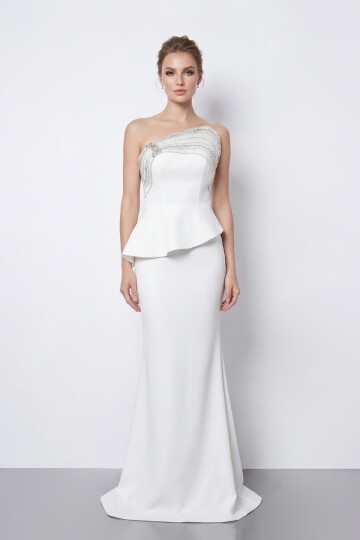 Taş İşlemeli Straplez Elbise - 2040