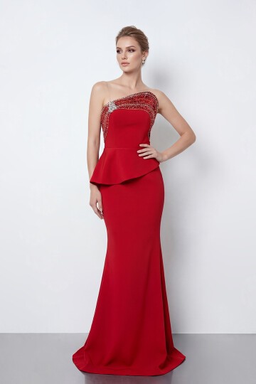 Taş İşlemeli Straplez Elbise - 2040