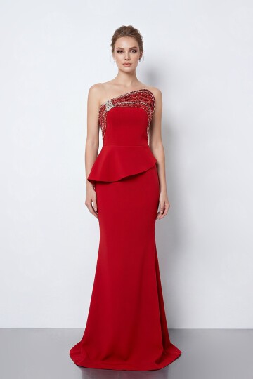 Taş İşlemeli Straplez Elbise - 2040